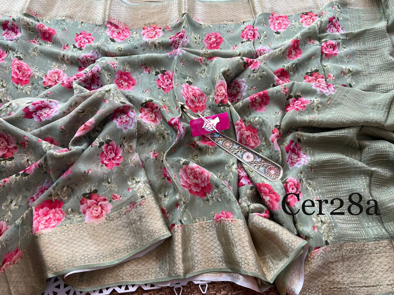 Green Indulge in the exquisite beauty of Kalamkari weaving printed sarees.