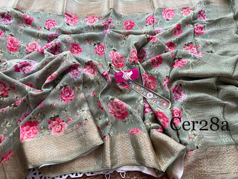 Green Indulge in the exquisite beauty of Kalamkari weaving printed sarees.