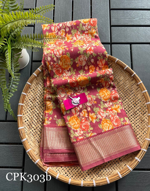 Heritage Inspired Tussar Silk Saree Pink And Purple With Soft Zari Borders