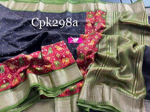 Ethnic Charm Navy Blue And Red Tussar Handloom Silk Saree Zari Finish With Digital Print Design