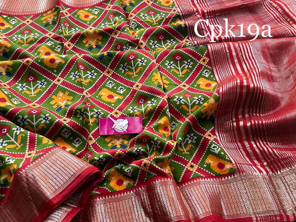 Green And Red Tussar Silk Handloom Saree Digital Print With Rich Zari Weaving