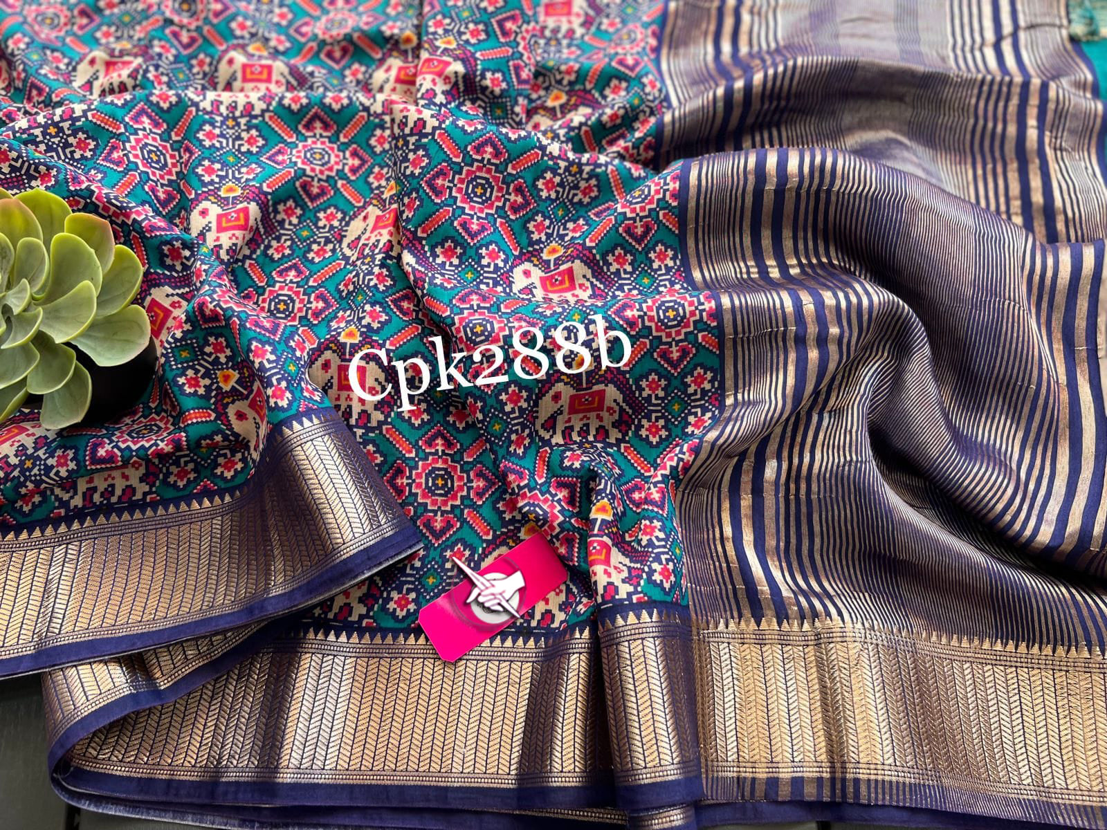 Timeless Tussar Handloom Saree Navy Blue Printed And Zari Edged