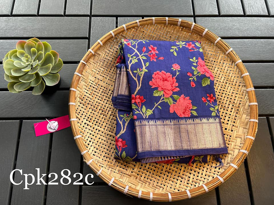 Trendy Soft Silk Saree Blue Digital Printed Assam Pattu With Traditional Border