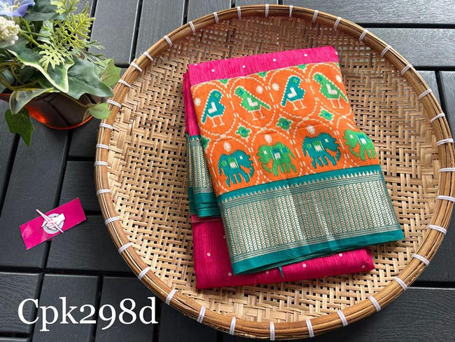 Elegant Weave Rani And Orange Tussar Saree Soft Silk With Zari Border And Printed Art