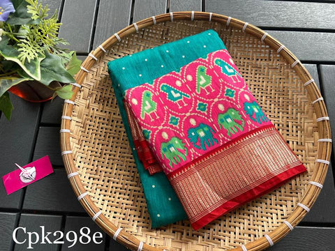 Lustrous Pink And Blue Handwoven Tussar Silk Saree Digital Print And Zari Accents