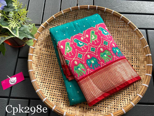 Lustrous Pink And Blue Handwoven Tussar Silk Saree Digital Print And Zari Accents