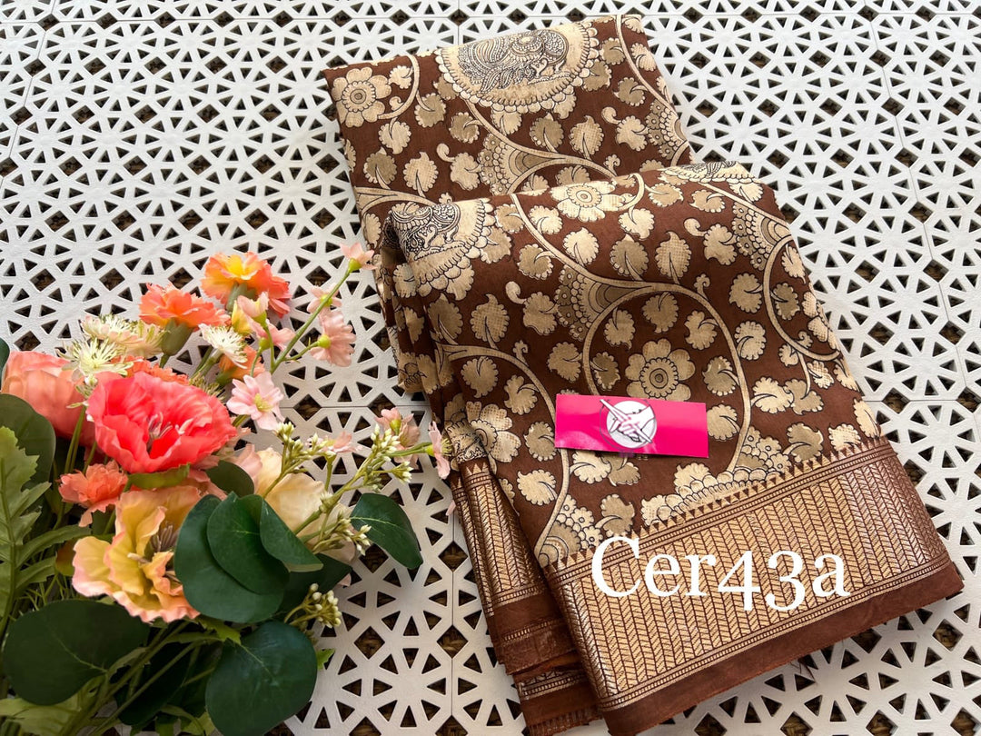 Stylish Brown Tussar Soft Silk Saree Ethnic Zari Touch And Artistic Digital Prints