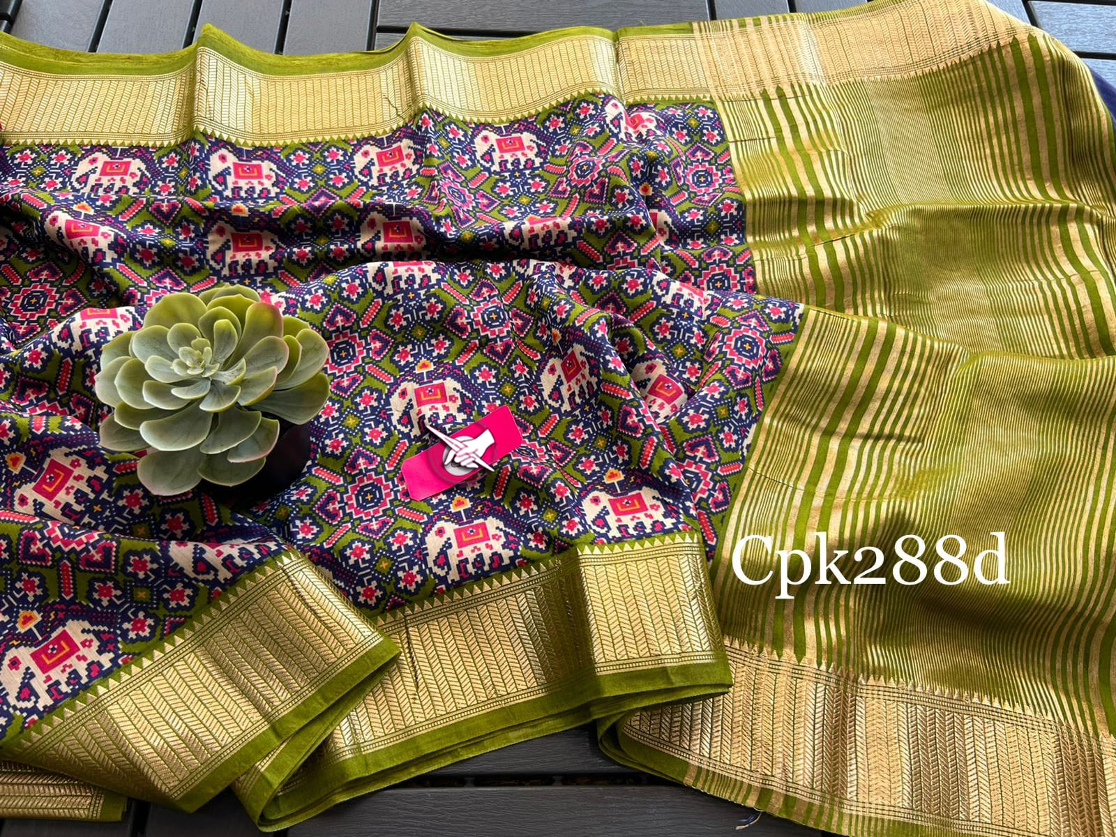 Celebration Wear Green Tussar Silk Saree Zari Accents And Digital Print