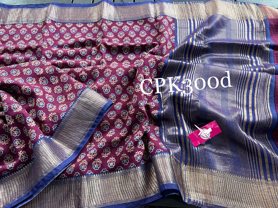 Tusser soft silk sarees with allover digital printed with zari border