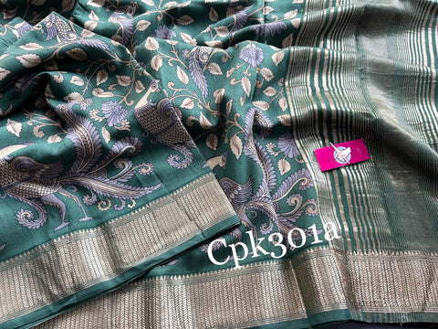 Green Assam Soft Silk Saree Woven Border Digital Print Saree For Daily Use