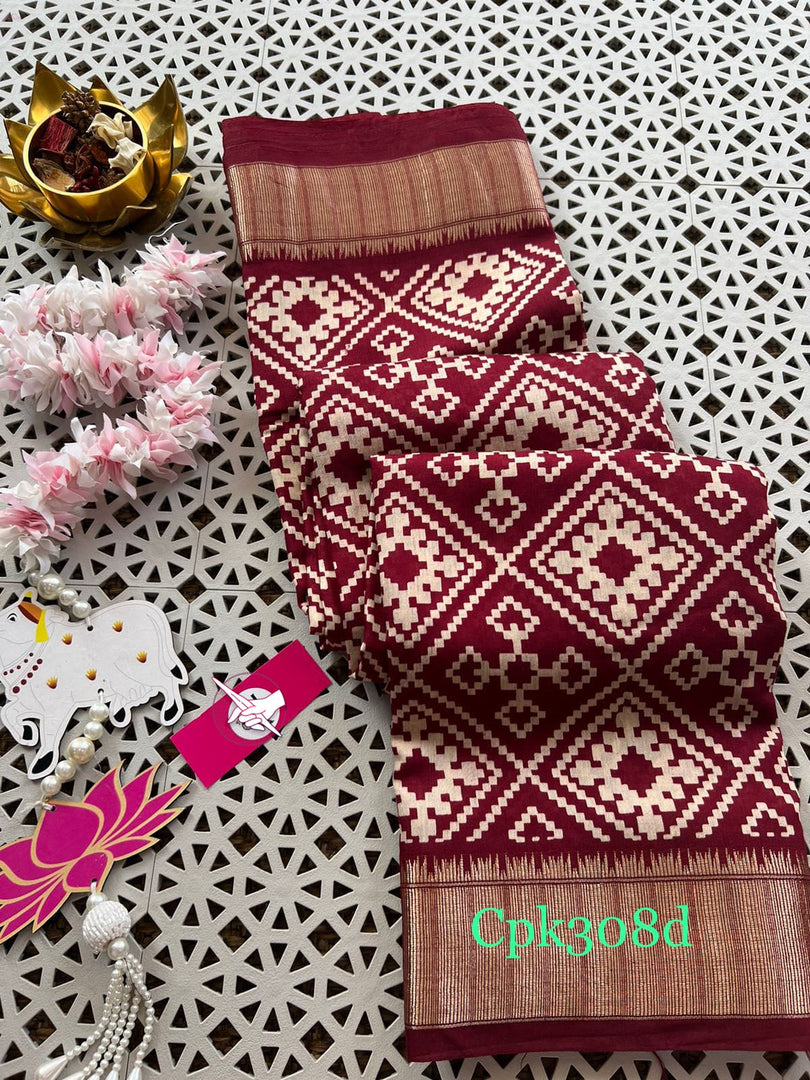 Tusser Soft Silk Sarees With Allover Digital Printed With Zari Border