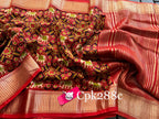 Tussar Silk Digital Print Saree Red Elegant With Zari Edge