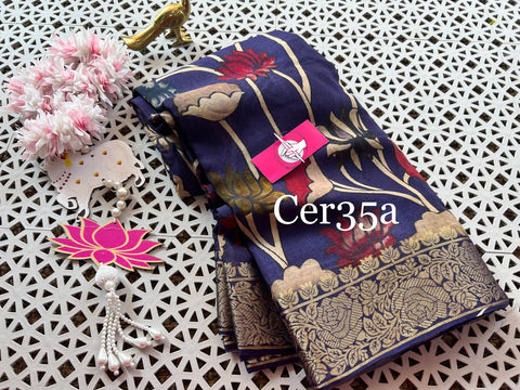 Exquisite hand-painted Kalamkari saree.