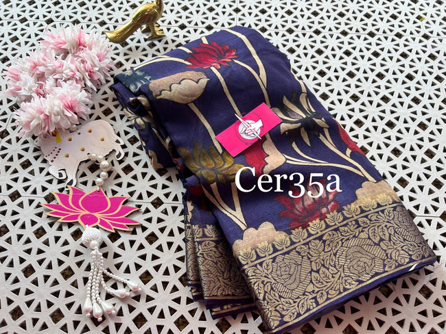 Exquisite hand-painted Kalamkari saree.