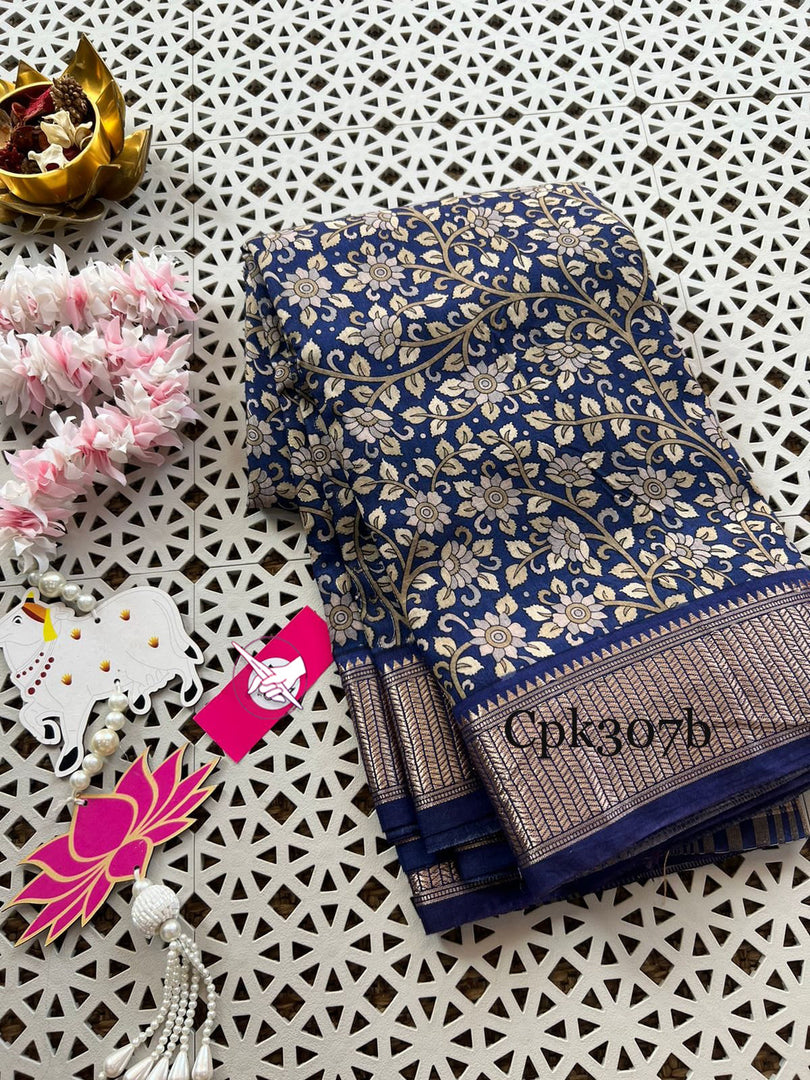 Blue Tusser Soft Silk Sarees With Zari Border