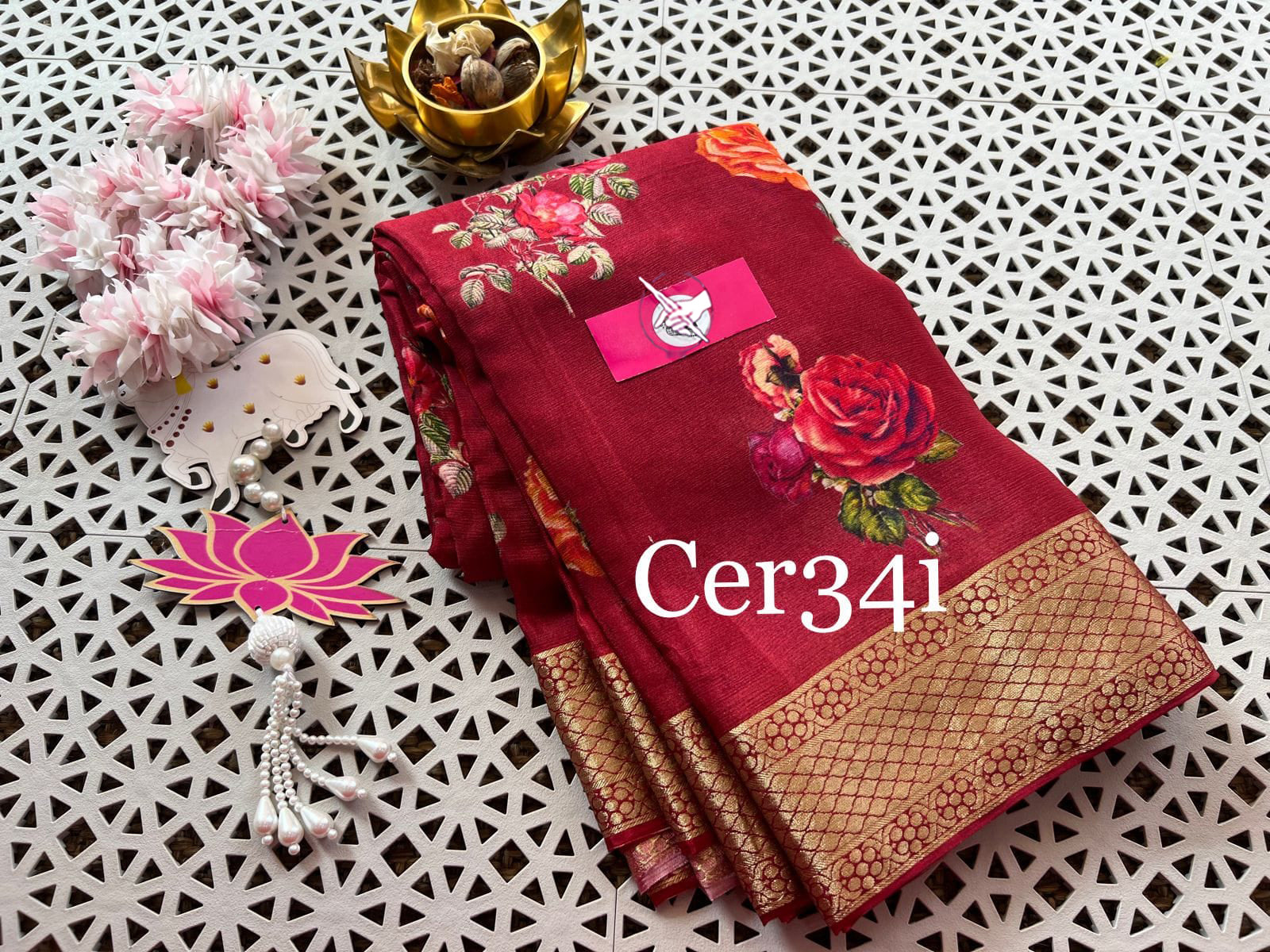 Maroon Festival Wear Soft Silk Saree Digital Print And Zari Border Detailing