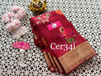 Maroon Festival Wear Soft Silk Saree Digital Print And Zari Border Detailing