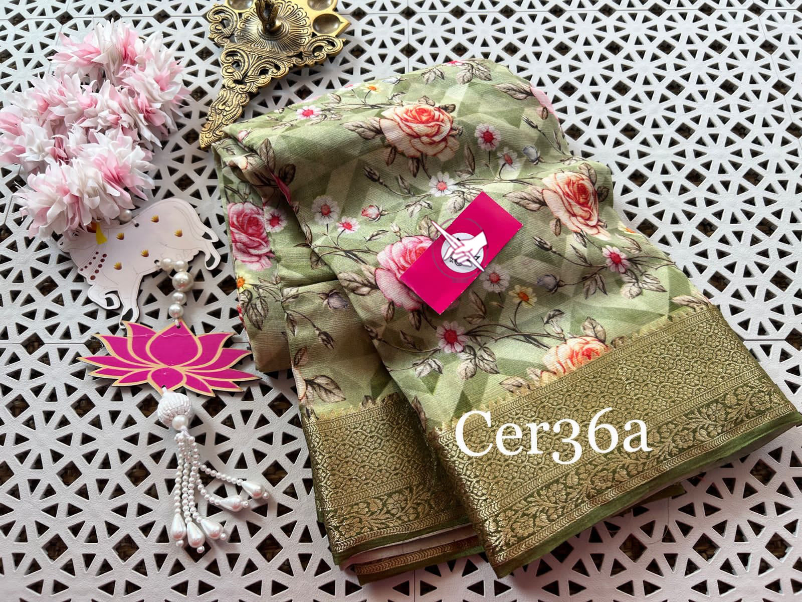 Green color  Explore the latest designer crepe georgette saree featuring stunning floral prints.