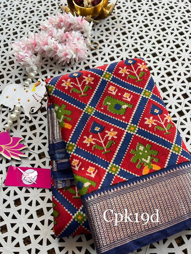 Traditional Tussar Soft Silk Saree In Navy Blue Elegant Digital Prints And Zari Border