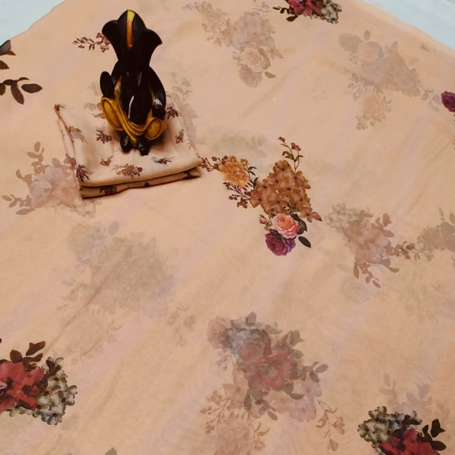 Georgette Fabric Digital Floral Print Saree In Peach Color