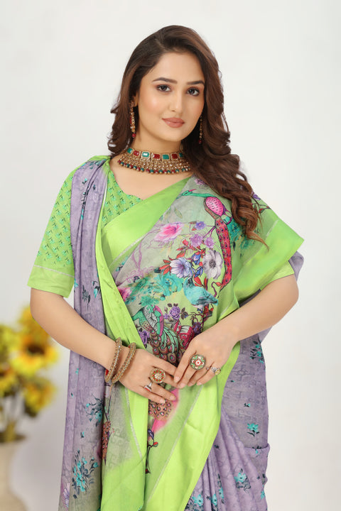 Grand Celebration Drape Georgette Silk Lavender Print Saree