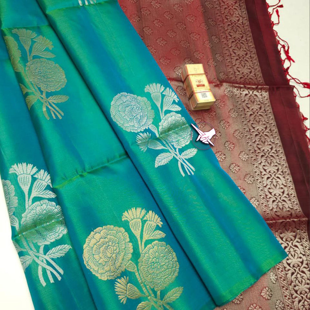 Woven Wonder Cyan Premium Silk Craft Saree