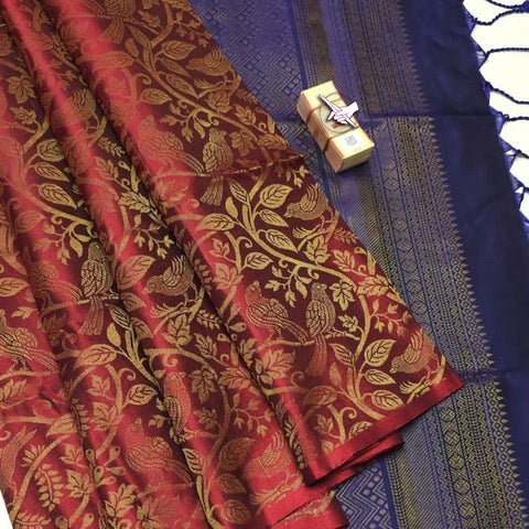 Maroon Royal Weaves Artistic Kanchi Lichi Silk Drape Saree