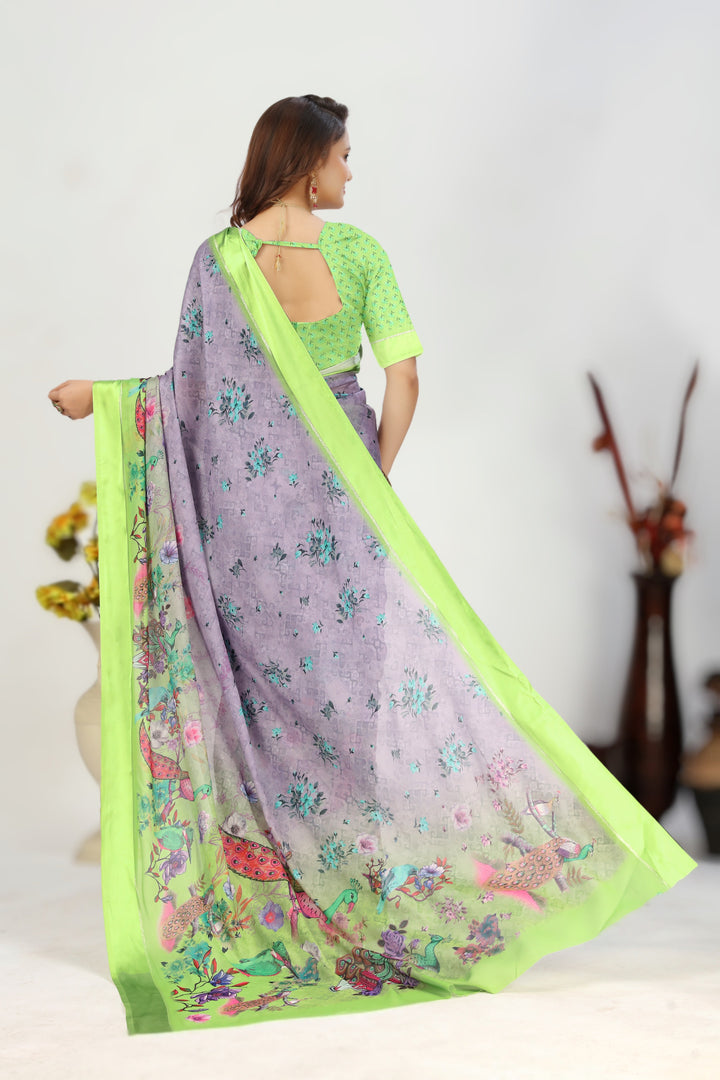 Grand Celebration Drape Georgette Silk Lavender Print Saree