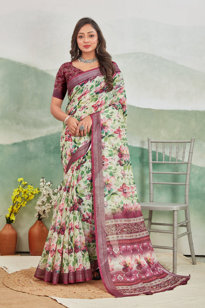 Graceful Cream Ikkat Print Saree Handloom Crafted In Silk