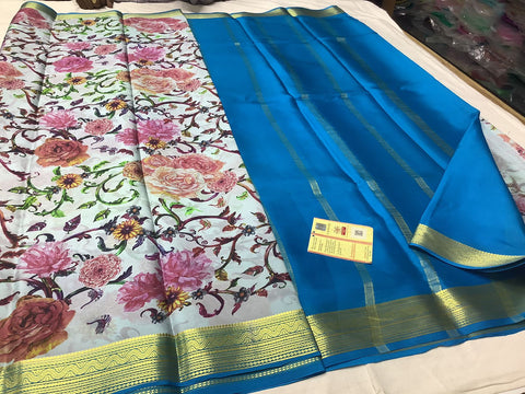 Exclusive pure crepe printed mysore silk sarees
