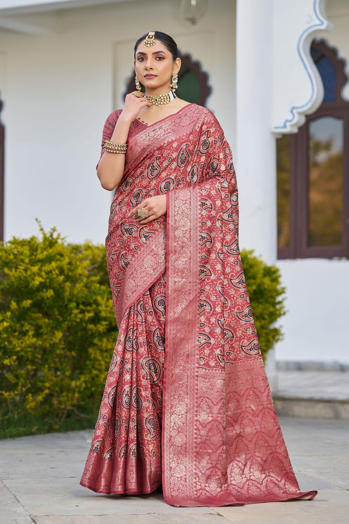 Unveil Elegance: Handloom Raw Silk Sarees with Digital-Printed Rich Pallus in Maroon