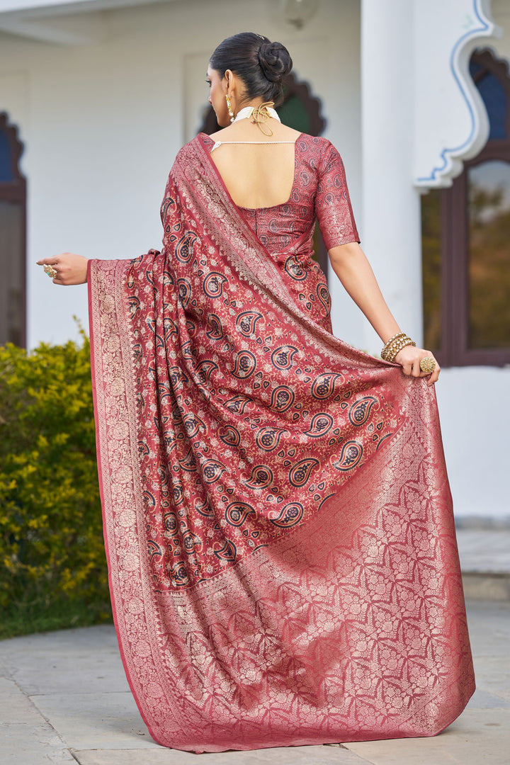 Unveil Elegance: Handloom Raw Silk Sarees with Digital-Printed Rich Pallus in Maroon