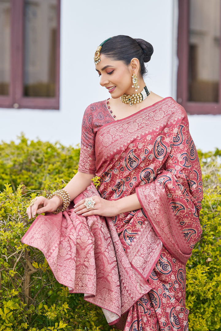 Unveil Elegance: Handloom Raw Silk Sarees with Digital-Printed Rich Pallus in Maroon
