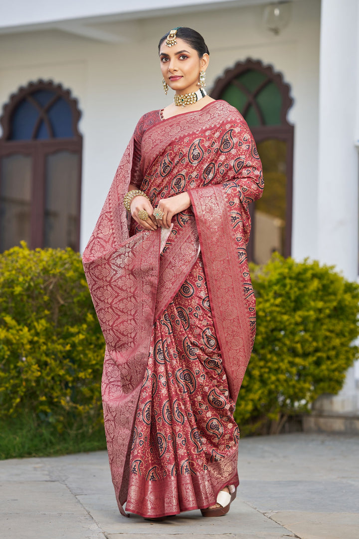 Unveil Elegance: Handloom Raw Silk Sarees with Digital-Printed Rich Pallus in Maroon