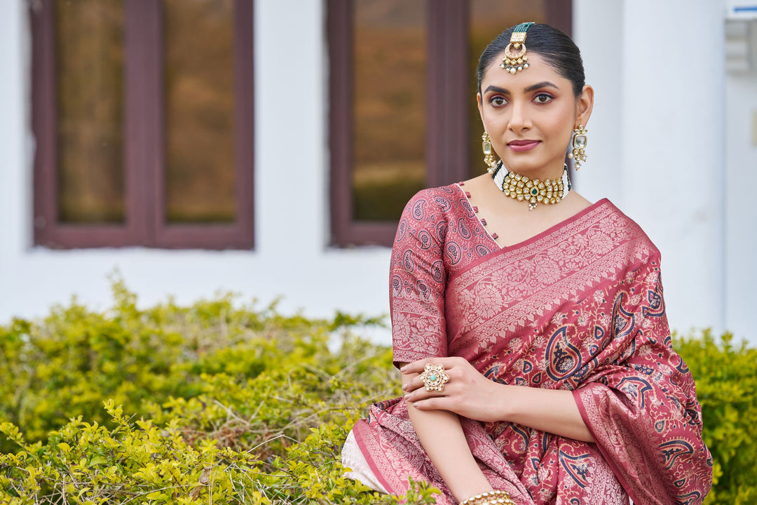 Unveil Elegance: Handloom Raw Silk Sarees with Digital-Printed Rich Pallus in Maroon