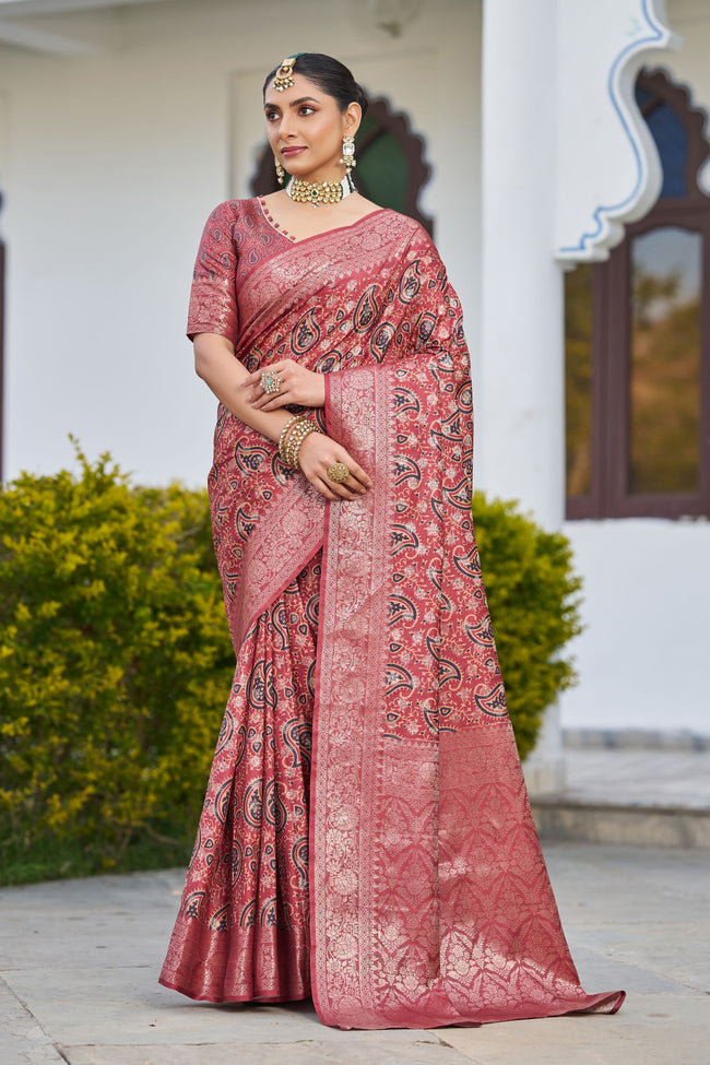 Unveil Elegance: Handloom Raw Silk Sarees with Digital-Printed Rich Pallus in Maroon