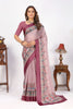 Baby Pink Designer Digital Print Viscose Satin Saree