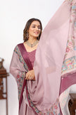 Baby Pink Designer Digital Print Viscose Satin Saree