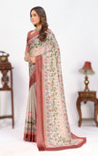 Beige Colour Digital Printed Border Satin Saree