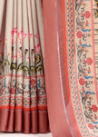 Beige Colour Digital Printed Border Satin Saree