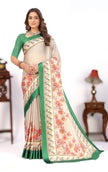 Off White With Green Colour Combination Printed Saree