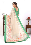 Off White With Green Colour Combination Printed Saree