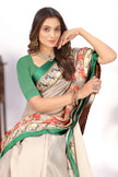 Off White With Green Colour Combination Printed Saree