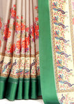 Off White With Green Colour Combination Printed Saree
