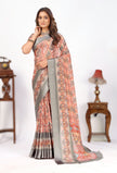 Astonishing Peach Digital Printed Art Satin Party Wear Saree