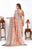 Astonishing Peach Digital Printed Art Satin Party Wear Saree