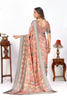 Astonishing Peach Digital Printed Art Satin Party Wear Saree