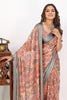 Astonishing Peach Digital Printed Art Satin Party Wear Saree