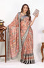 Astonishing Peach Digital Printed Art Satin Party Wear Saree