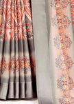 Astonishing Peach Digital Printed Art Satin Party Wear Saree